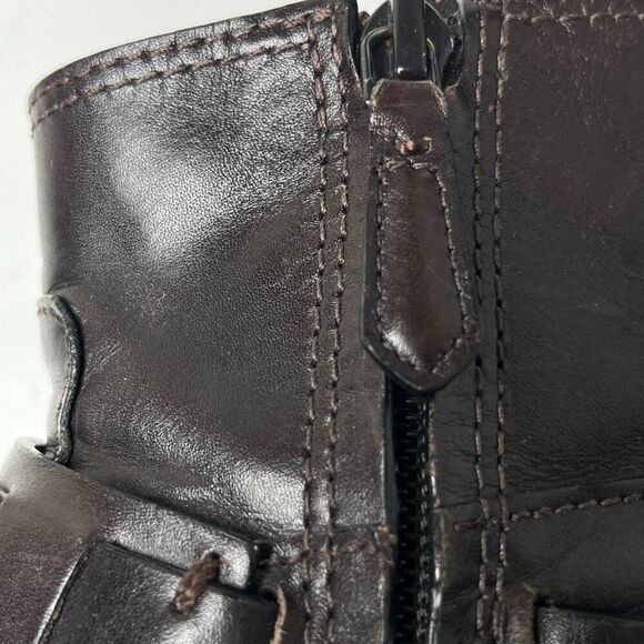 Tory Burch Colton Flat Leather Bootie Dark Brown logo Size 6 - Picture 14 of 15